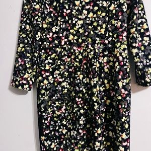 Maggy London Womens 12 Petite Polka Dot 3/4 Sleeve V-Neck Dress Black yellow